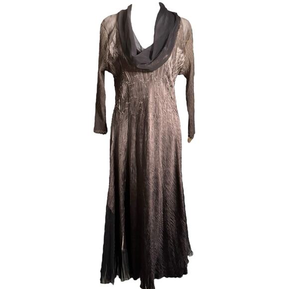 Komarov Ombre Maxi Long Sleeve Cowl Neck Dress sz L - Picture 2 of 13